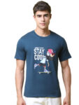 Reliable Navy Blue Cotton Blend Printed Round Neck Tees For Men