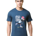 Reliable Navy Blue Cotton Blend Printed Round Neck Tees For Men