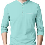 AUSK Men's Cotton Henley Neck Full Sleeve Solid Regular Fit T-Shirt (Small; SkyBlue)