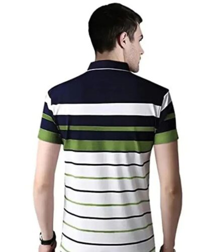 EYEBOGLER Men's Trendy Half Sleeves Polo Neck Striped T-Shirt