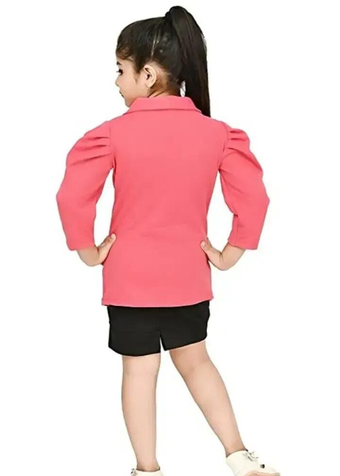 Classic Crepe Solid Dress for Girls with Shrug PINK BACK.png