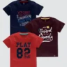 CODEZ Boys Pack of 3 Typography Printed Round Neck Half Sleeve T-Shirts