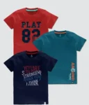 CODEZ Boys Pack of 3 Typography Printed Round neck Half Sleeve Tshirt for Boys