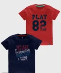 a red and blue t-shirts with words