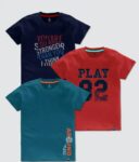 CODEZ Boys Pack of 3 Typography Printed Round Neck Half Sleeve T-shirts