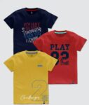 CODEZ Boys Pack of 3 Typography Printed Round Neck Half Sleeve T-shirt