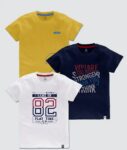 CODEZ Boys Pack of 3 Typography Printed Round Neck Half Sleeve T-shirts