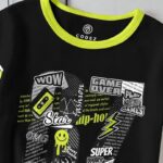 a black and yellow shirt with text on it